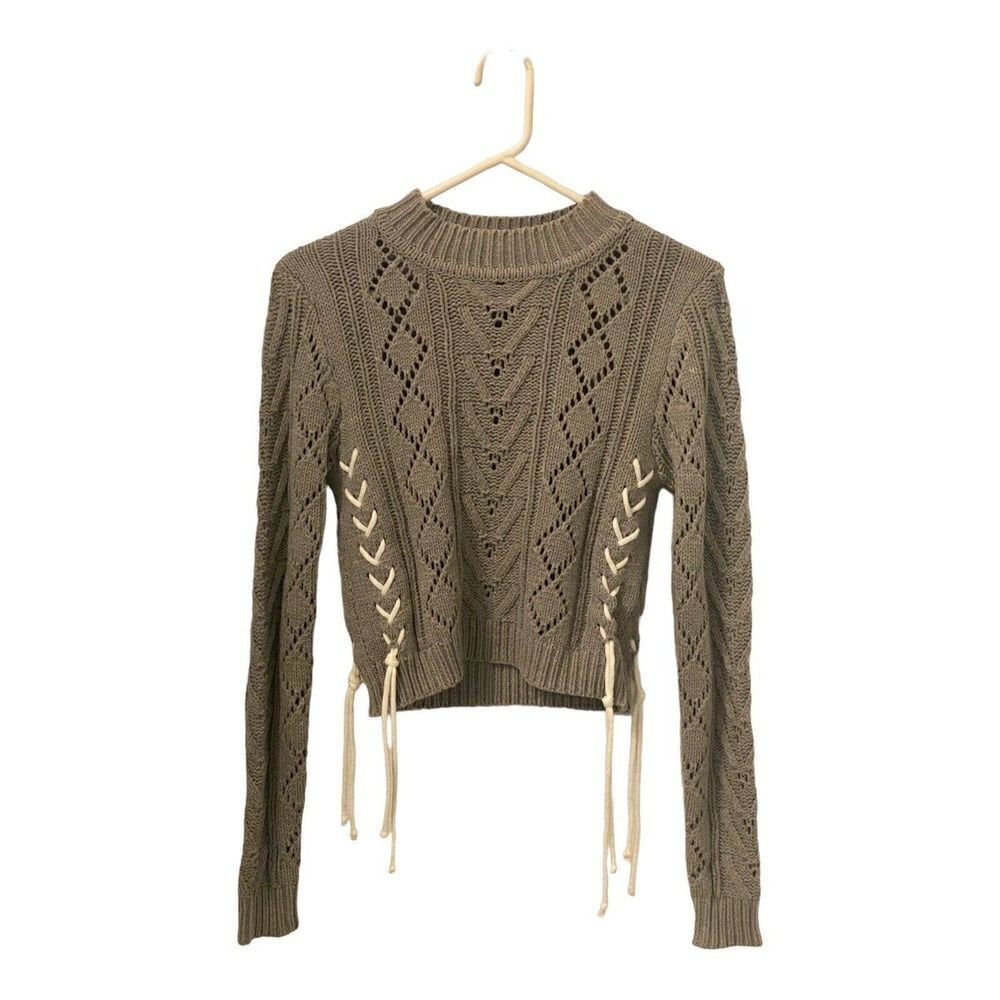 Mod On Trend Sweater Womens Medium Gray Long Sleeve Cropped Crewneck